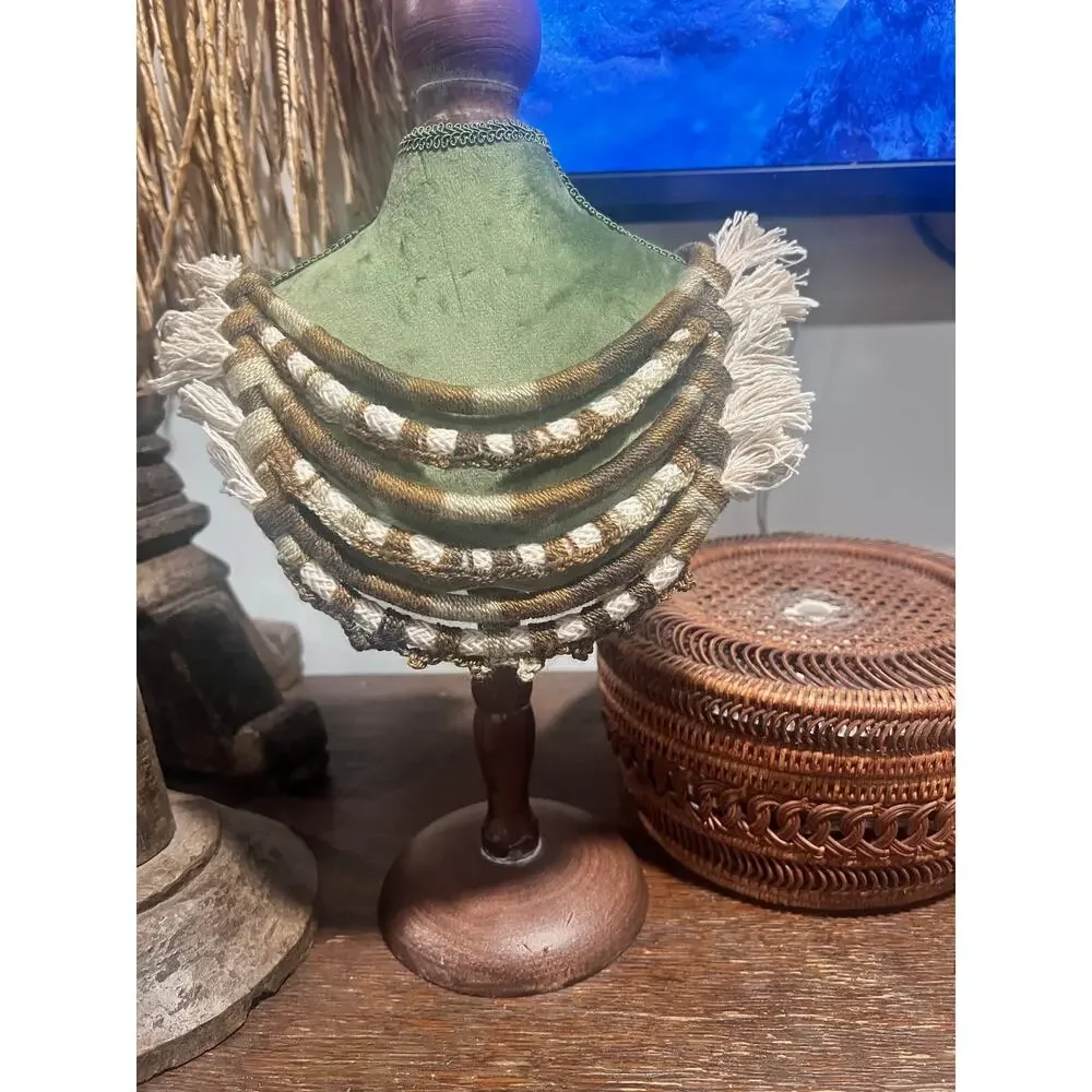 Statement Necklace Layered Woven Rope Fringe Fiber Art Boho Bib Handmade